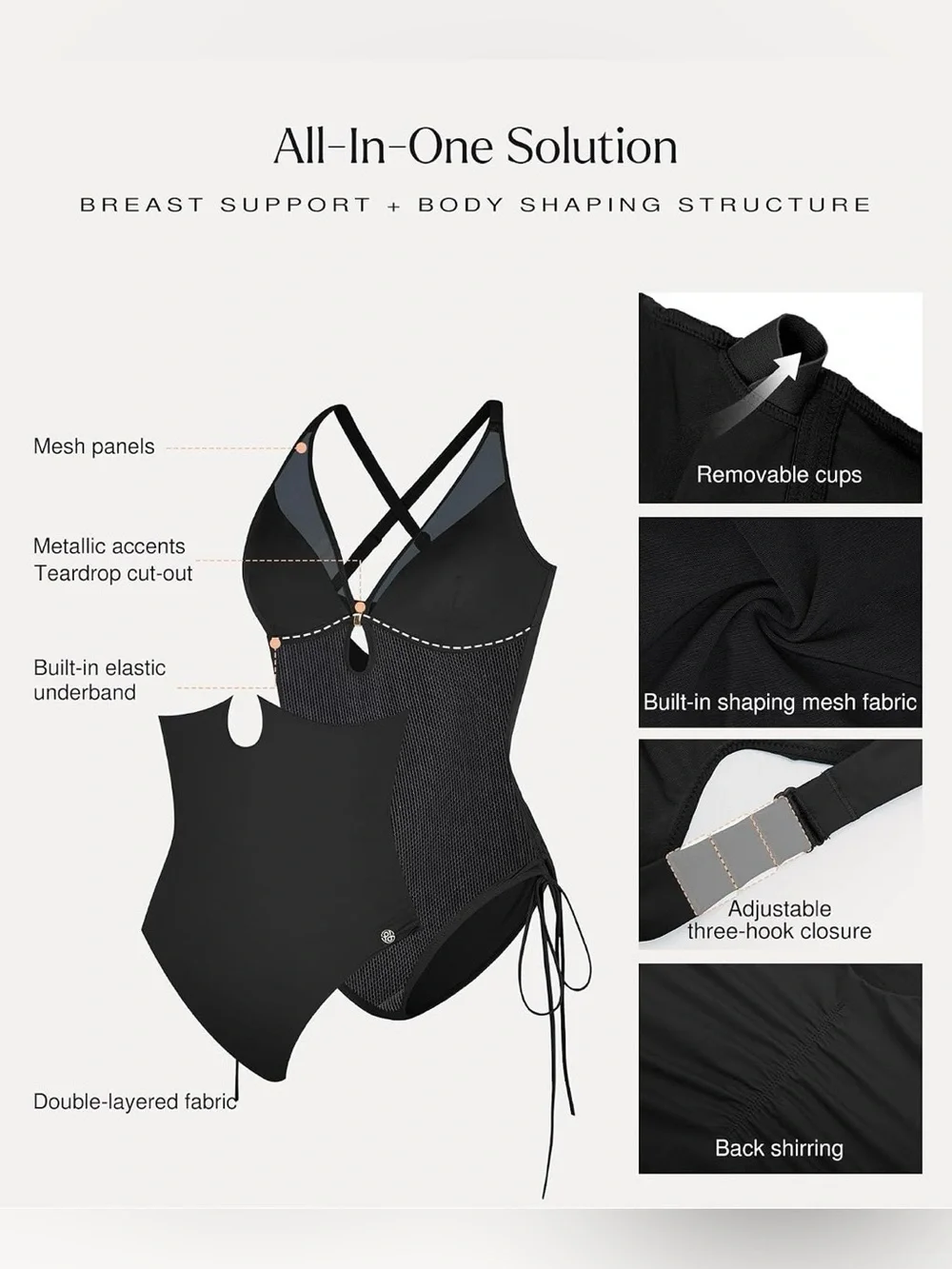 Popilush Women’s Bathing Suit Tummy Control Shapewear Swimsuit Mesh Built-in Bra